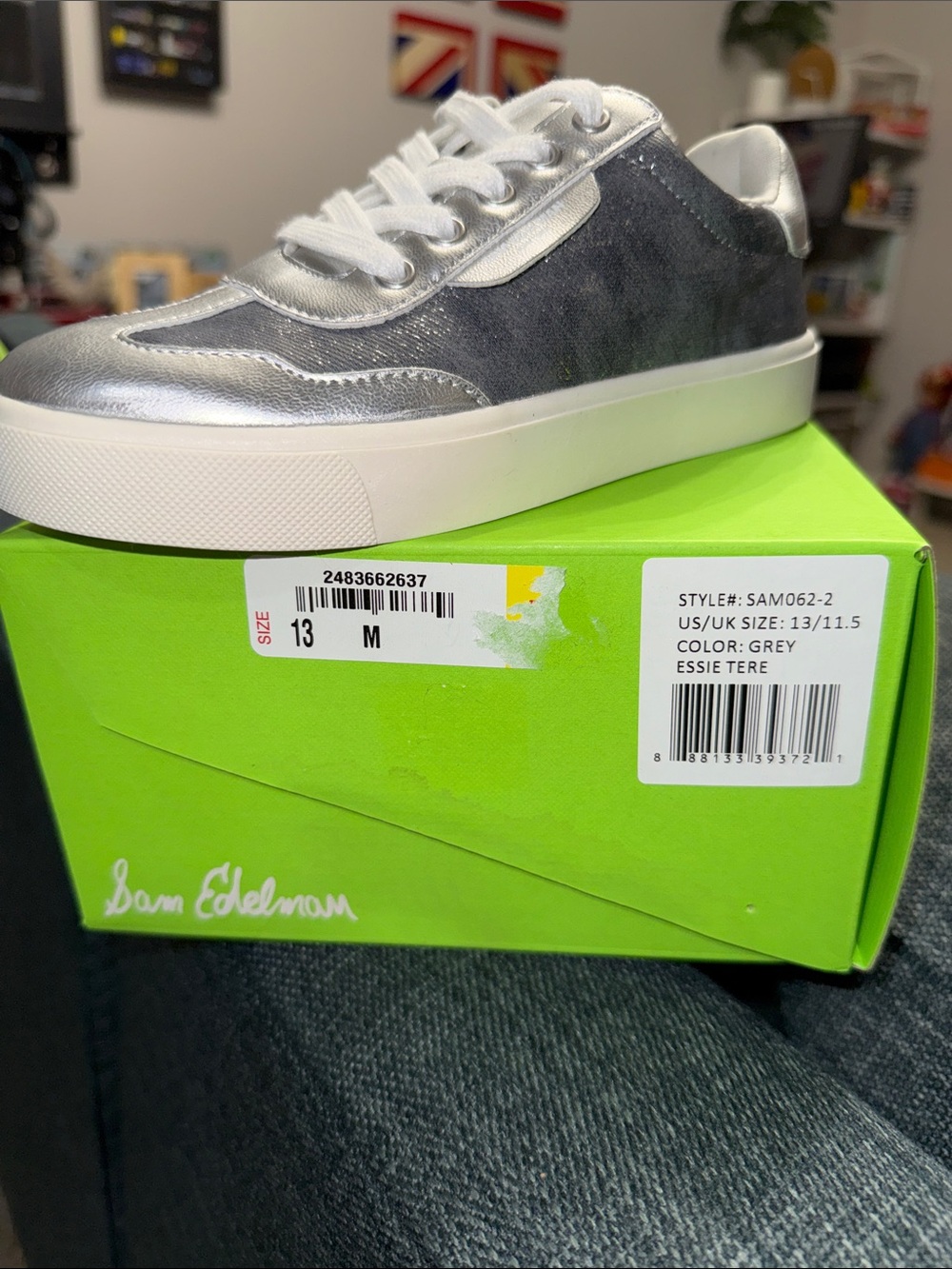 Sam Edelman Silver and Grey Metallic Platform Sneaker